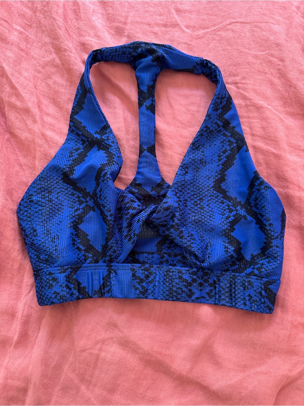 Beach Riot Blue Snake-Print Halter Crop Top
